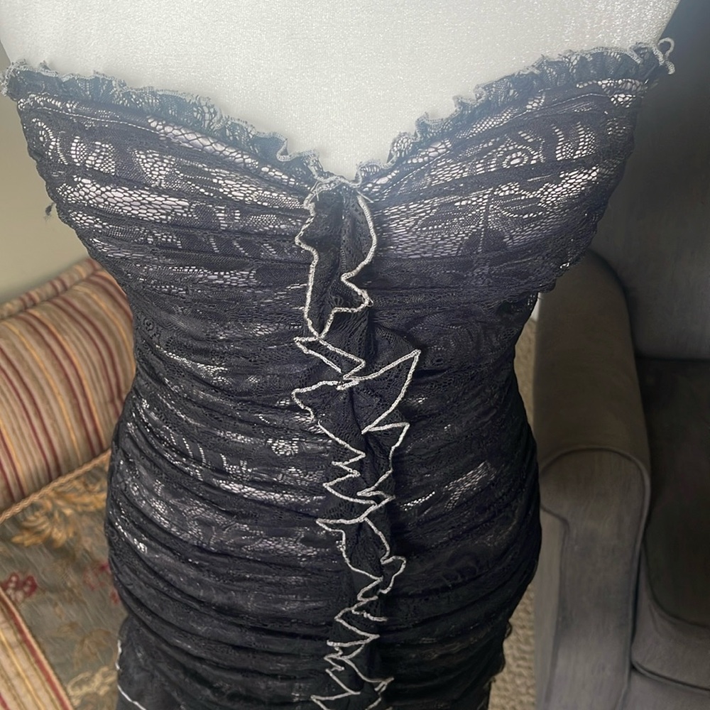 bebe black lace and silver lining Goth bodycon dress